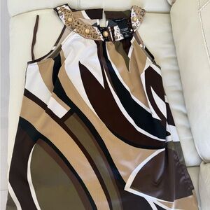 New York & Company Brown and Tan Patterned Top